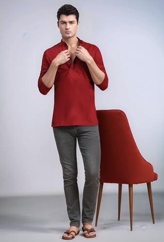 Image of SKAVIJ Men's Long Sleeve Short Tunic Ethnic Wear Cotton Kurta