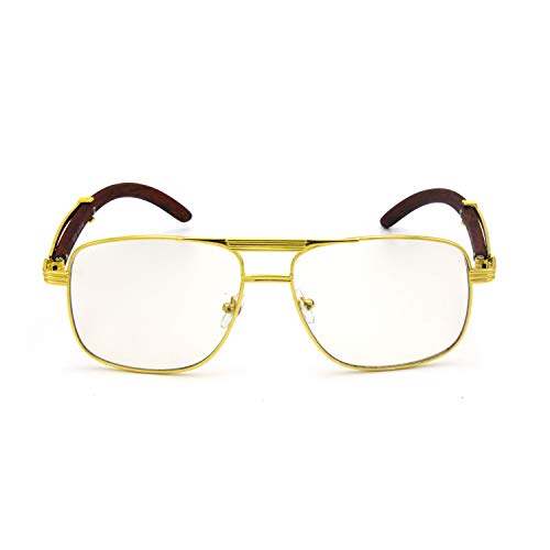 Image of TZ Promise For Men's Gold Color Wood Effect Metal Frames Vintage Style Retro Eye Clear Lens Glasses