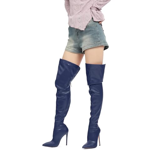 ROSERWISH Women's Thigh High Boots Over The Knee Boots Pointed Toe Stiletto Heels Sexy Fall Long Boots with Zipper Comfy Fashion Dress Shoes 6