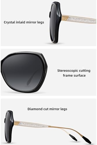 Trendy Oversized Polarized Sunglasses for Women Large Black Driving Sun Glasses Crastal Elements Designer Shades4