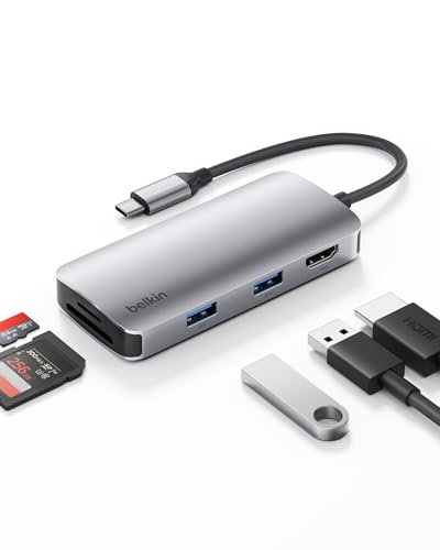 Belkin USB-C Hub, 5-in-1 Multiport Adapter, USB-C Docking Station with 4K HDMI, 2 USB-A Ports, SD Card Slot and MicroSD Card Slot for MacBook Pro, Air, iPad Pro, XPS and More