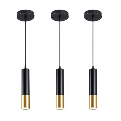 COTULIN 3 Pack Pendant Lights Kitchen Island,Modern Black Gold Bar Hanging Light,3000K Small Hanging Light Fixture for Bedroom Bedside Living Room Dining Room