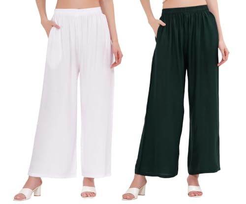Image of Buy That Trendz D76 M to 6XL Cotton Viscose Loose Fit Flared Wide Leg Palazzo Pants for Women Red Chocolate Brown Combo Pack of 2