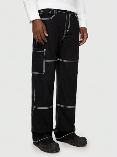 Image of Men's Straight Fit Denim Cargo Pants - Casual Multi-Pocket Work Jeans
