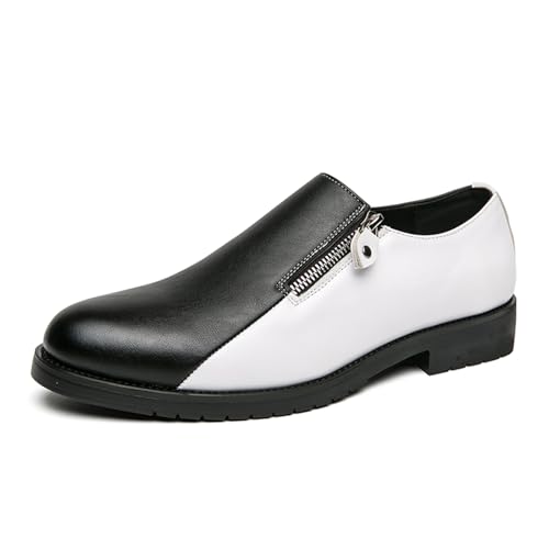 Mocasines de vestir para hombre, de dos tonos, sin cordones, informales, náuticos, mocasines, negro y blanco, 42 2/3 EU