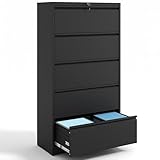 Yukimo 5 Drawer Lateral File Cabinet with Lock, File Cabinets for Home Office Legal/Letter A4 Size, Filing Cabinet Storage Cabinet, Require Assembly, Black