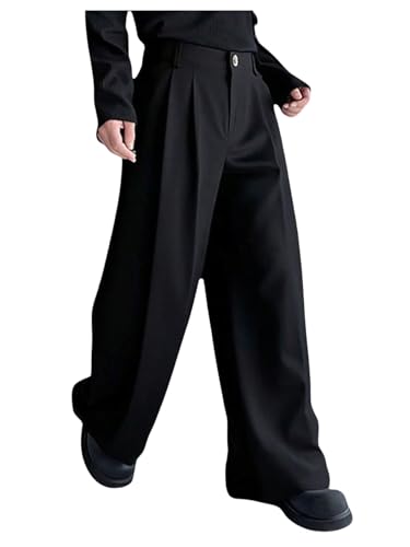 GORGLITTER Men's Baggy Wide Leg Dress Pants Zipper Fly Pleated Suit Pants Business Work Trousers