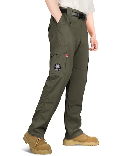 BOCOMAL FR Pants for Men Cargo Flame Resistant Pants(2112&CAT2) 100% C 7.5oz Utility Fire Resistant Pants Bottle Green