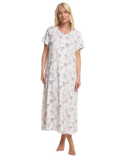 Suzy & Me Ladies Long Plus Size Luxury Soft Touch Jersey Nightshirt (IVORY FLORAL 30-32)