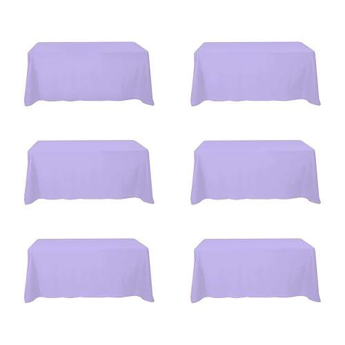 Image of BRILLMAX 6 Pack Lavender Tablecloths 90x132 Inch for 6ft Rectangle Tables | 150 GSM Polyester Fabric, Floor Length Drop, Water, Stain & Wrinkle Resistant Cloth Cover for Wedding Reception Banquet Party