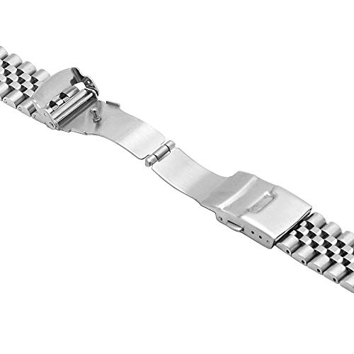 Image of Juntan Stainless Steel Curved Ends Tapered 18mm 20mm 21mm 22mm 23mm 24mm Metal Watch Band Flexible Watch Strap Replacement Bracelet Deployment Double Flip Lock Buckle Silver Black