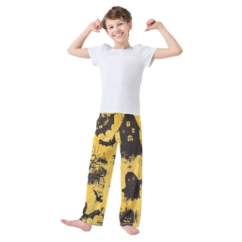 Halloween Castle Bat Boys Long Pants Soft Trousers Elastic Waist Kids Lounge Bottoms with Pockets S-XL3