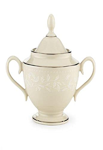 Lenox Linen Rose Bone China Platinum Banded Sugar Bowl #TOP23