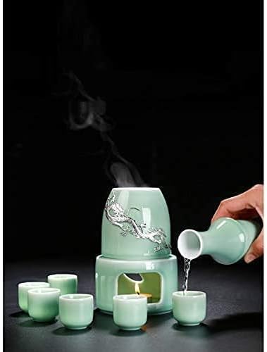 Sake Set Sake Bottle Sake Cups Sake Pot Celadon Sake Set with Gift Box Packaging Decanter Sake Simmering Applicator Dispenser Liquor Glass