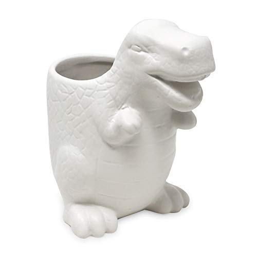Isaac Jacobs White Ceramic Dinosaur Cup, Toothbrush Holder, Multi-Purpose Organizer,  Great for Toiletries, Bathroom, Kitchen, Crafts, Desk, Novelty Bathroom Accessory (Single Cup, White)