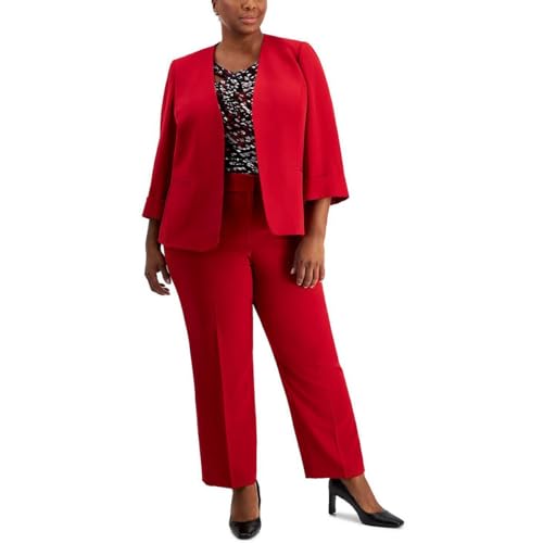 Kasper Womens Plus Ponte Faux Fly Dress Pants Red 3X
