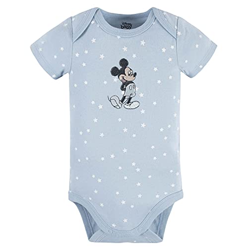 Disney Baby Mickey Mouse 3-Pack Short Sleeve Onesies Bodysuits, Blue, Newborn #TOP3