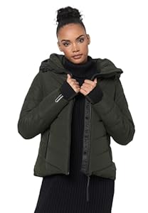 MARIKOO Winterjacke Damen (XS-3XL) - Wasserabweisend, Warm, Kapuze abnehmbar, Winddicht - Steppjacke, Frauen - Stehkragen, 4 Taschen, verlängerter Zipper - Dark Olive M