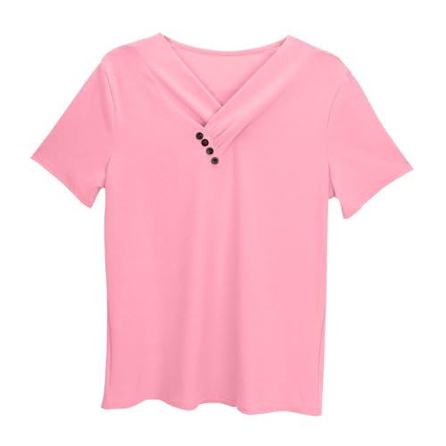 Girls Cute V Neck Tshirts Casual Solid Color Button Down Tee Tops Summer Trendy Short Sleeve Shirts Preppy Clothes3