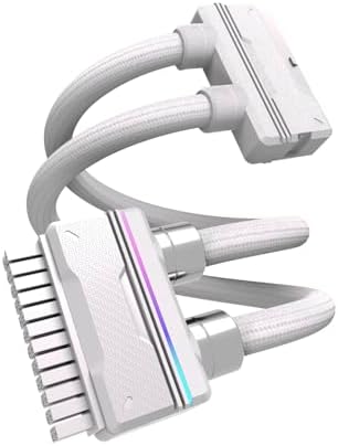 EZDIY-FAB UNIFAS ARGB 24Pin PC PSU Extension Cable,16AWG ATX 24Pin Power Extension,Unified Dual-Tube Design for Clean PC Cable Management,White