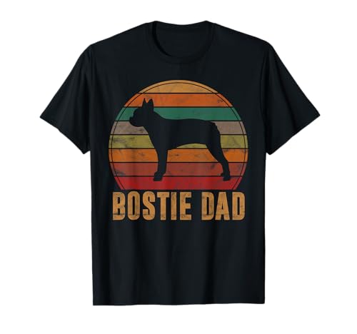 Retro Boston Terrier Dad Gift Dog Owner Pet Bostie Father T-Shirt