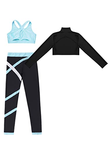 Kids Girls 3 Piece Dance Outfits Sports Bra Long Sleeve Crop Top Athletic Leggings Set Gymnastics Tracksuit4