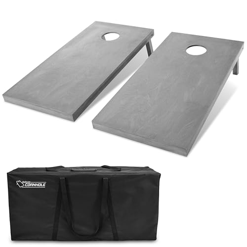 GoSports 4 ft x 2 ft Regulation Size Wooden Cornhole Boards Set with Light Gray Finish - Includes Carrying Case - No Bean Bags