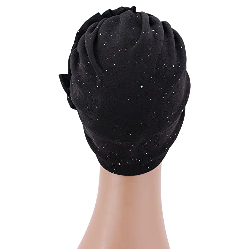 Erinaco Women African Glitter Beaded Flower Pre-Tied Headscarf Beanie Bonnet Twisted Braid Wrap Pearl Hat Ruffle Turban Cap Headwrap #TOP4