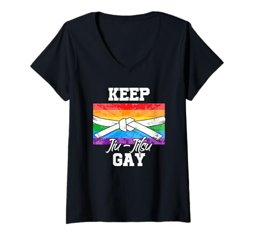 Womens Keep Jiu Jitsu Gay LGBT Pride Month Ally Flag V-Neck T-Shirt