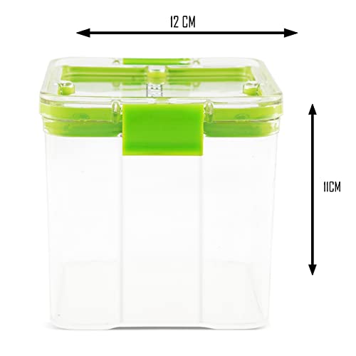 Image of PEARLPET Clik n Seal Kitchen Storage Container Set of 2 Pcs (700 ml Each, Plastic, Square Shape, Green)