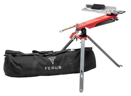 Ferus Outdoors Clay Thrower – XT210 Collapsible Sporting Clay Target Thrower - Pigeon Thrower - Skeet and Trap Thrower, Red and Gray, Carry Bag Included