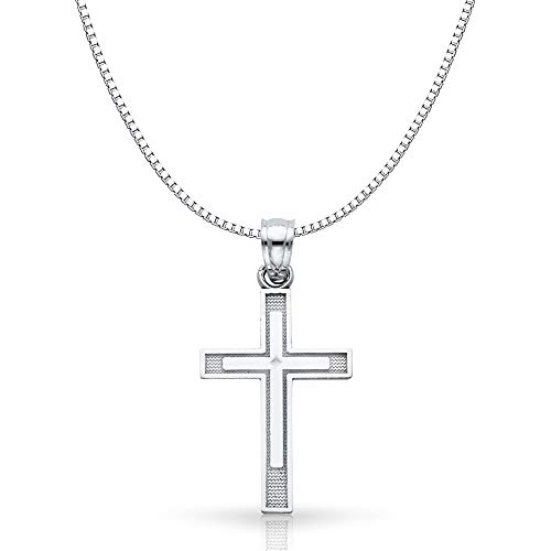 14K White Gold Cross Pendant Necklace with 0.8mm Box Chain