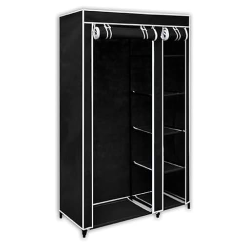 Teenpull Armario plegable de tela negro con marco de acero tubular 110 x 45 x 175 cm, armario con cierre de , ahorra espacio para dormitorio, vestidor, habitación de los niños y adolescentes, espacio