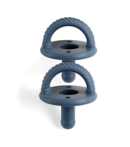 Itzy Ritzy Sweetie Soother Pacifier Set of 2- Silicone Newborn Pacifiers with Collapsible Handle & Two Air Holes for Added Safety; Set of 2 in Nautical Navy, Ages Newborn & Up