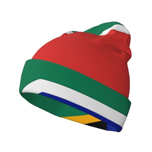PHAYAH South Africa Flag Men's Knit Cuffed Beanie Unisex Beanie for Men and Women Knit Hat Winter Beanies Black
