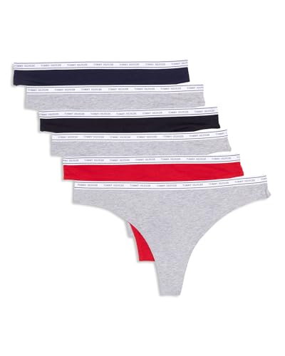 Tommy Hilfiger Women's Cotton Logo Thong Underwear 6-Pack, Grey/Red/Grey/Black/Grey/Navy, Medium - image 1