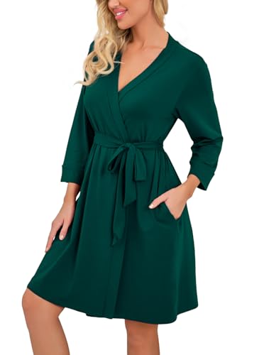 Image of PrinStory Womens Robe Lightweight Short Knit Bathrobe Soft Ladies Sleepwear with Pockets