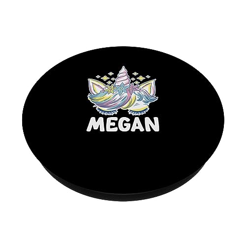 Cute Personalized Name Unicorn Crown Megan PopSockets Swappable PopGrip, Black - Image 2