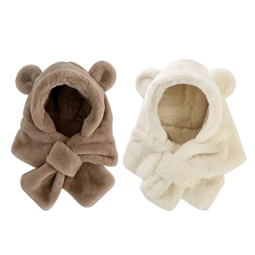 Toddler Hat Scarf with Cute Ears Polyester Winter Thermal Bear Hat Scarf Windproof Color Hand Washable Bear for 6 Month to 2 Years Old, Beige White Toddler4