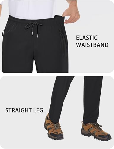 TACVASEN Hiking Trousers Mens Lightweight Running Trousers Quick Dry Sport Trousers Zip Pockets Walking Trousers Men Black - Image 4