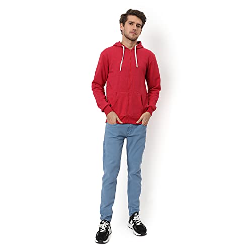 Image of CAHOOT Men's Dark Blue Zip-Front Hoodie with Contrast Drawstring for Casual Wear | Long Sleeve | Hooded Neck | Zipper Closure | Cotton Sweatshirt Crafted with Comfort Fit for Everyday Wear