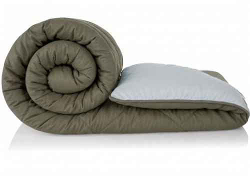 Image of DECORUM Reversible Microfiber Comforter for Double Bed | Olive Green & Light Grey | Soft Lightweight All Season Quilt | Premium Filled Bed Comforter | (228 X 223 CM)