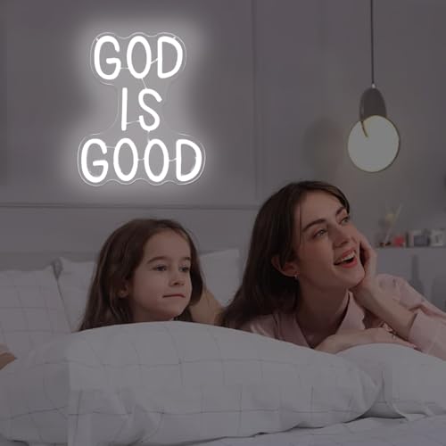 Image of God is Good Neon Sign Preppy Room Decor Jesus Led Neon Light Sign God Is Good Christian Wall Decor Aesthetic Light Up Sign for Home Bedroom Religious Church Events Easter Gift Decoration