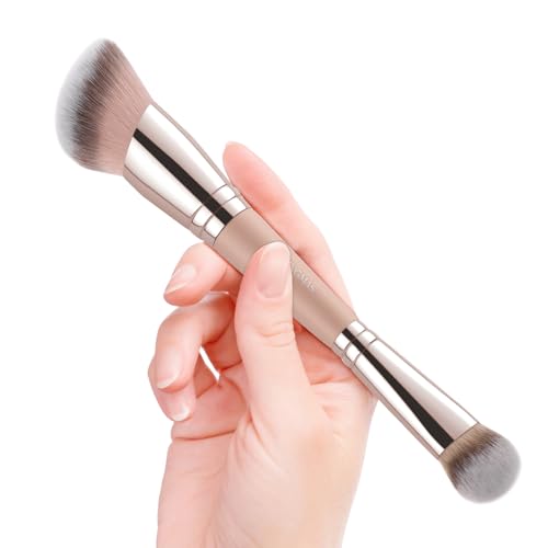 KINGMAS Foundation Makeup Brush, Double-ended Angled Top Contour Brush for Blending Liquid Powder, Concealer Cream Cosmetics Blush Brush (Pink)