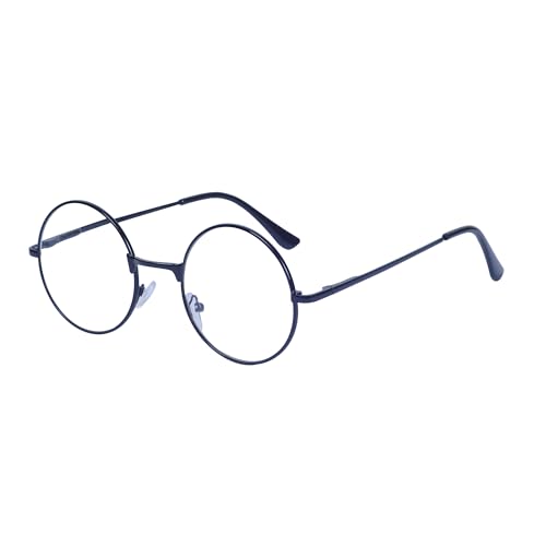 JoXiGo Lunettes de Lecture Femme Homme Rondes Retro (+2.5 Noir) Monture Métalliques + Sangle de Lunettes + Pochette à Lunette