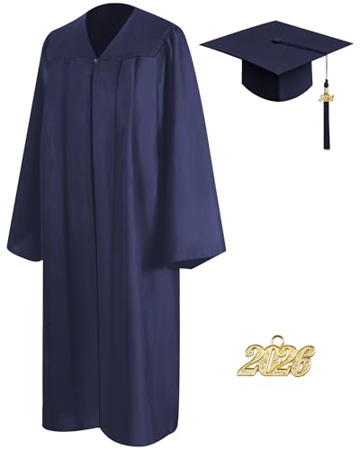 Mukum Matte Graduation Cap and Gown 2026 Set with Tassel Honor Cord Graduation Stoles for High School College Bachelor Navy Blue-48