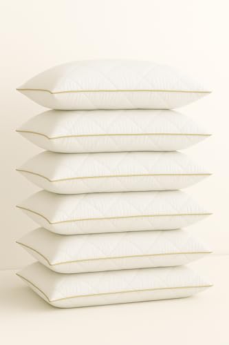Image of Homerz Premium Set of 6 Quilted Pillow, Virgin Fiber Filled (17 x 27 inch / 43 x 69 cm) | Luxury Queen Size Bed White Microfiber Pillows |Neck Support, Machine Washable (Quilted, Set of 6)