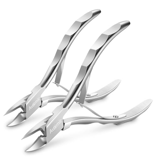 Auxmir Set di 2 Tronchesino Unghie Professionale Tagliaunghie di Precisione in Acciaio Inox Forbicine per Cuticole e Unghie Incarnite Spesse Dure