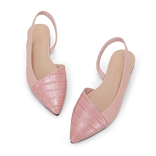 Womens Slingback Flats Closed Pointed Toe Animal Print Low Heel Shoes Slip On Comfortable Sandals 6.5 Pink #TOP29