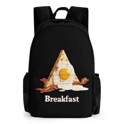 Breakfast Bacon Eggs Cheese Large Capacity Backpack with Side Pockets Lightweight Laptop Bag Durable Outdoor Daypack